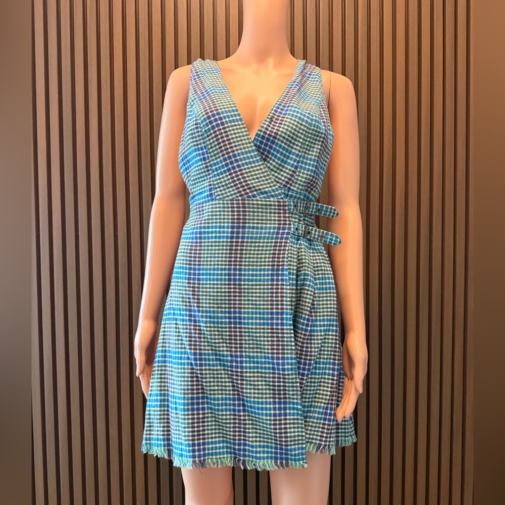 Urban Outfitters Blue and Green Plaid Wrap Dress
